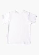 Kinder-T-Shirt aus Bio-Baumwolle in weiß mit "three" in blau