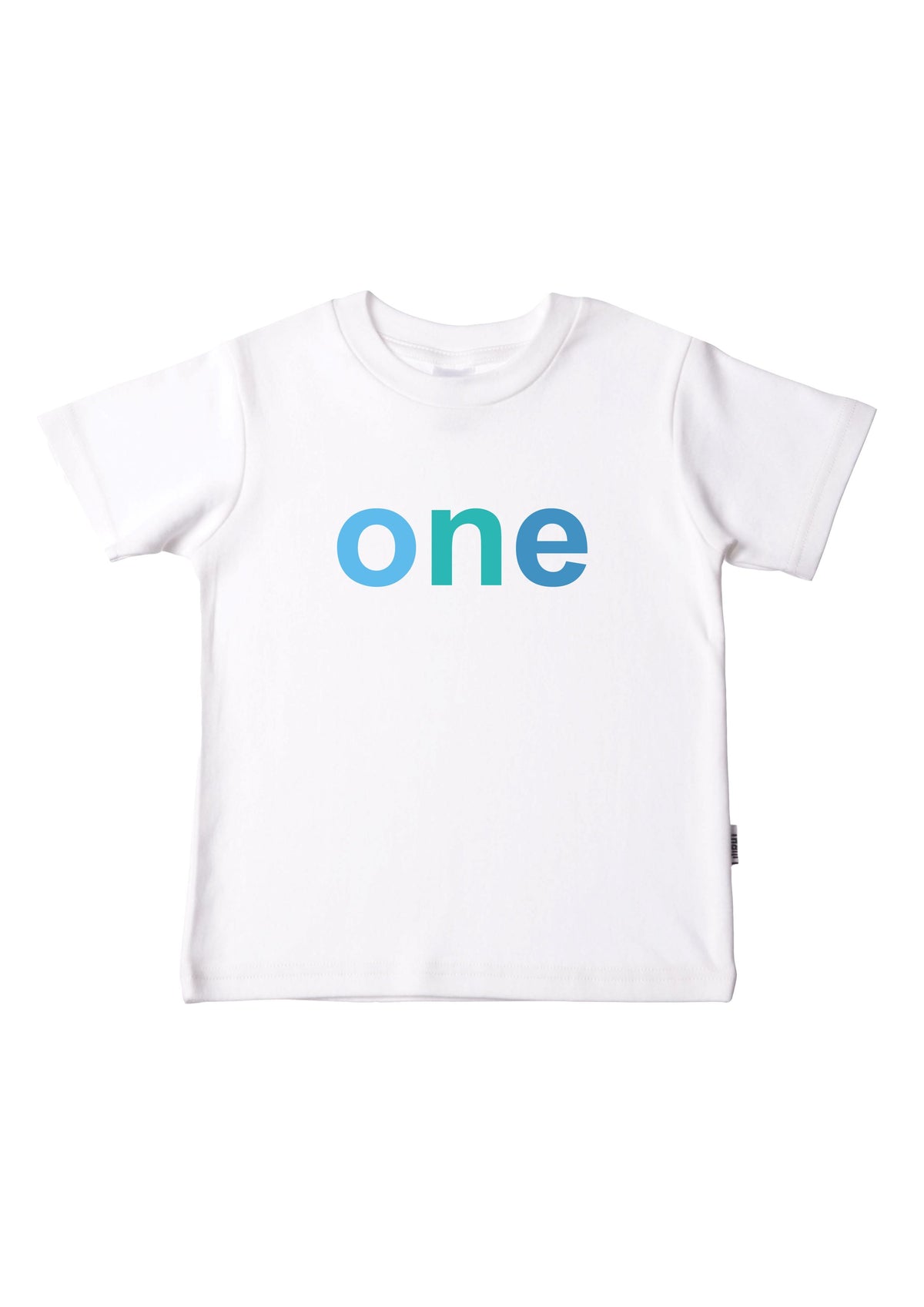 Kinder-T-Shirt aus Bio-Baumwolle in weiß mit "one"