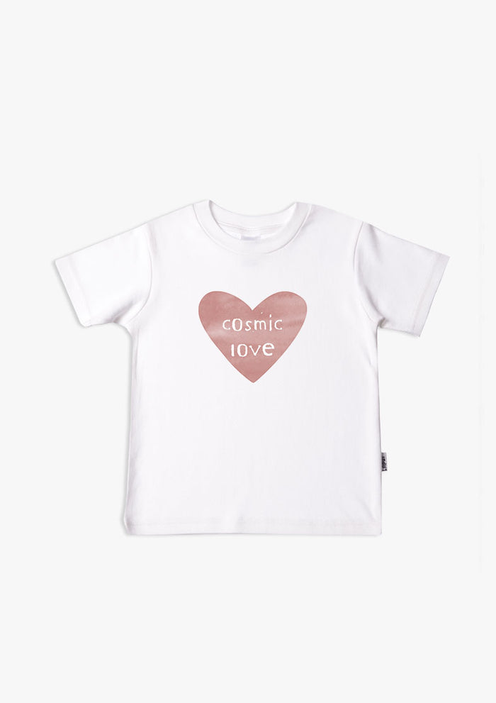 Kinder-T-Shirt aus Bio-Baumwolle in weiß mit cosmic love
