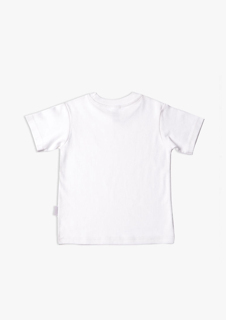 Kinder-T-Shirt aus Bio-Baumwolle in weiß mit cosmic love