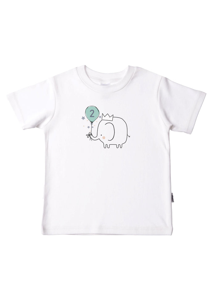 Kinder-T-Shirt aus Bio-Baumwolle in weiß mit Elefant "2. Geburtstag"