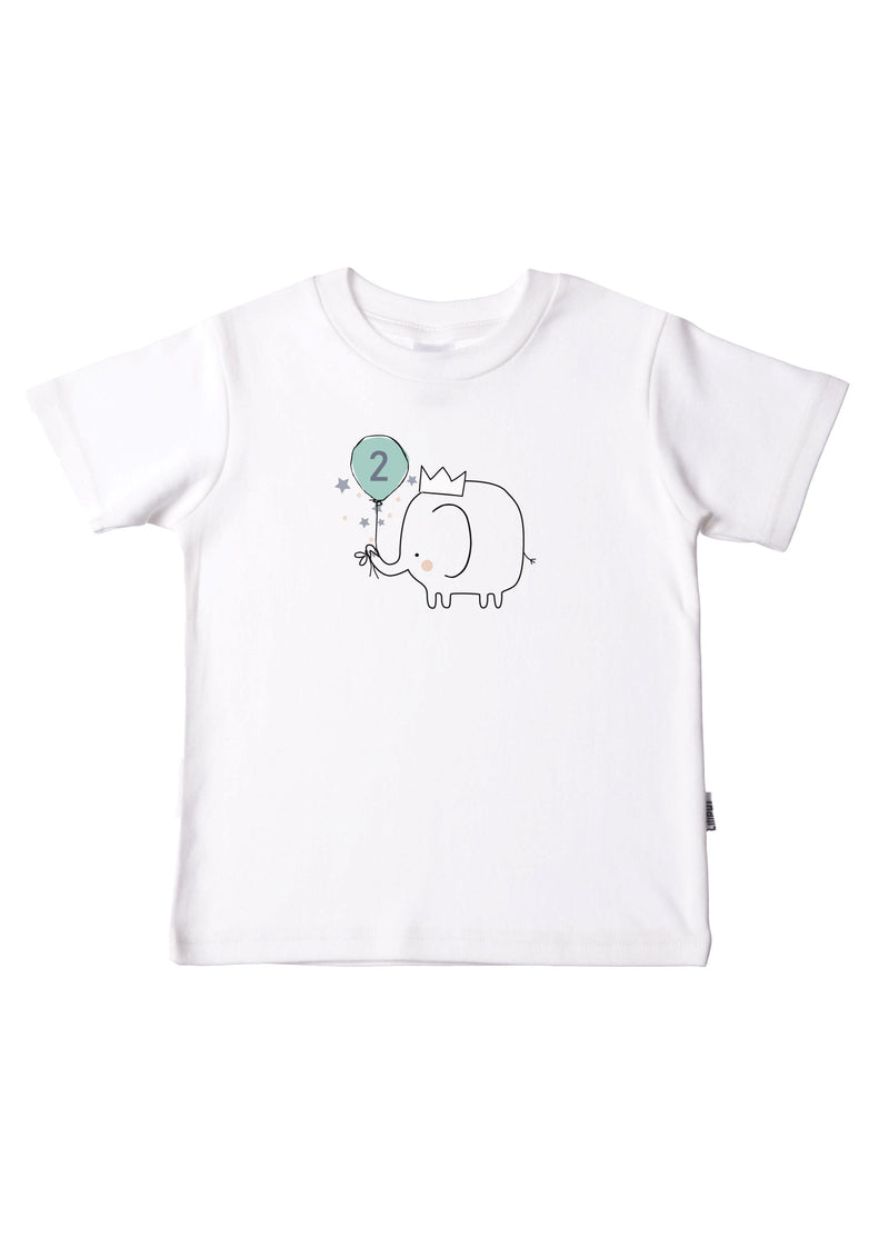 Kinder-T-Shirt aus Bio-Baumwolle in weiß mit Elefant "2. Geburtstag"