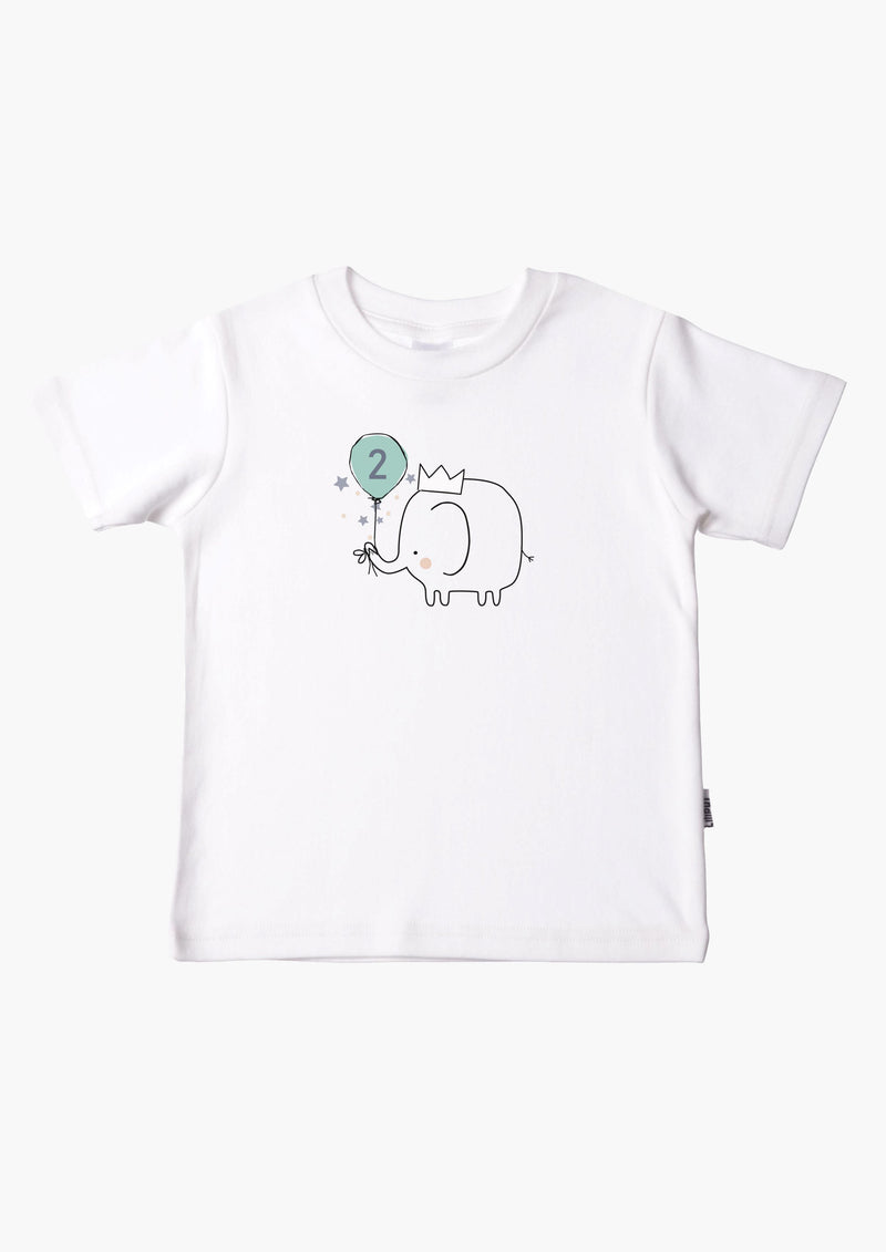 Kinder-T-Shirt aus Bio-Baumwolle in weiß mit Elefant "2. Geburtstag"