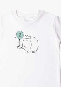 Kinder-T-Shirt aus Bio-Baumwolle in weiß mit Elefant "2. Geburtstag"