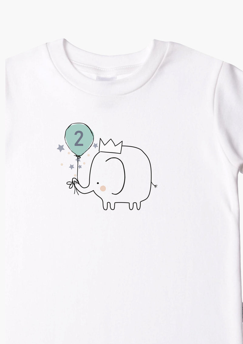 Kinder-T-Shirt aus Bio-Baumwolle in weiß mit Elefant "2. Geburtstag"