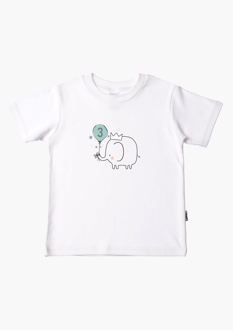 Kinder-T-Shirt aus Bio-Baumwolle in weiß mit Elefant "3. Geburtstag"