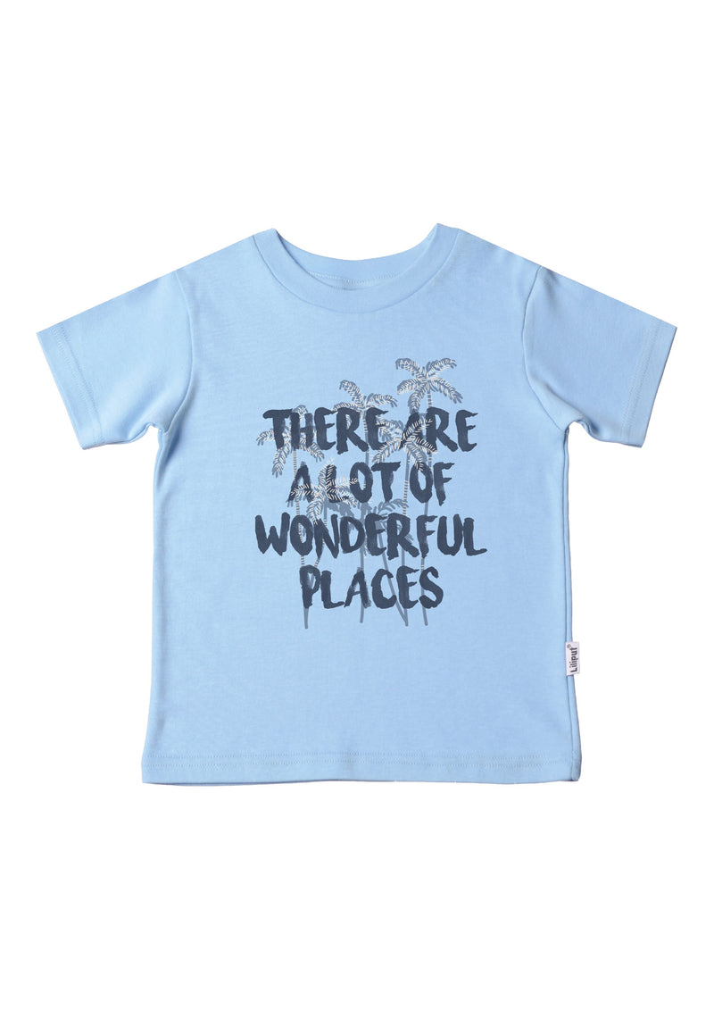 Kinder-T-Shirt aus Bio-Baumwolle in hellblau mit Wonderful Places