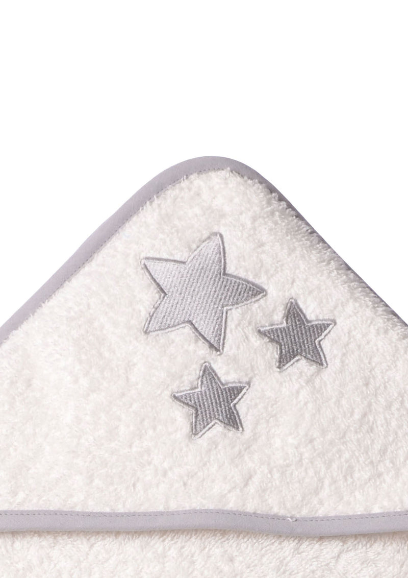 Kapuzenbadetuch in weiß mit grauen Sternen