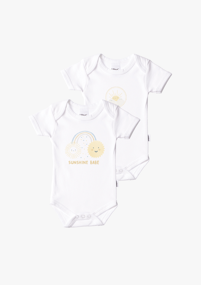 2er-Pack Kurzarm-Amineckbodys in weiß mit Sunshine