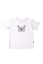 weißes T-Shirt aus Bio Baumwolle mit Schmetterling in schwarz alsAufdruck 