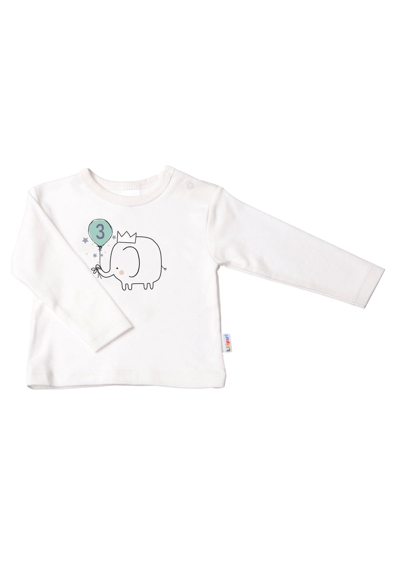 Kinder-Langarmshirt in ecru, "Dritter Geburtstag"