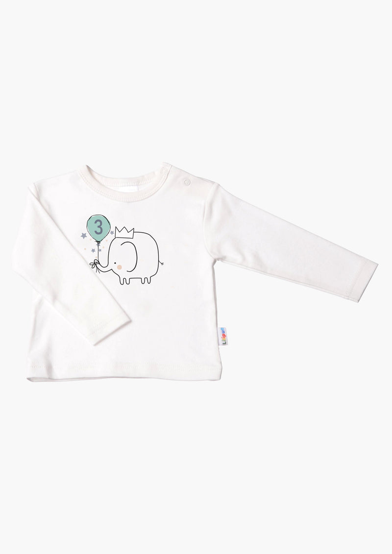 Kinder-Langarmshirt in ecru, "Dritter Geburtstag"
