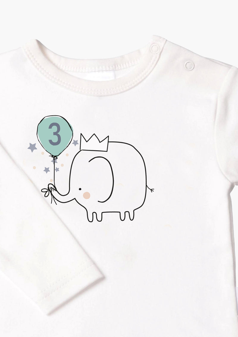 Kinder-Langarmshirt in ecru, "Dritter Geburtstag"