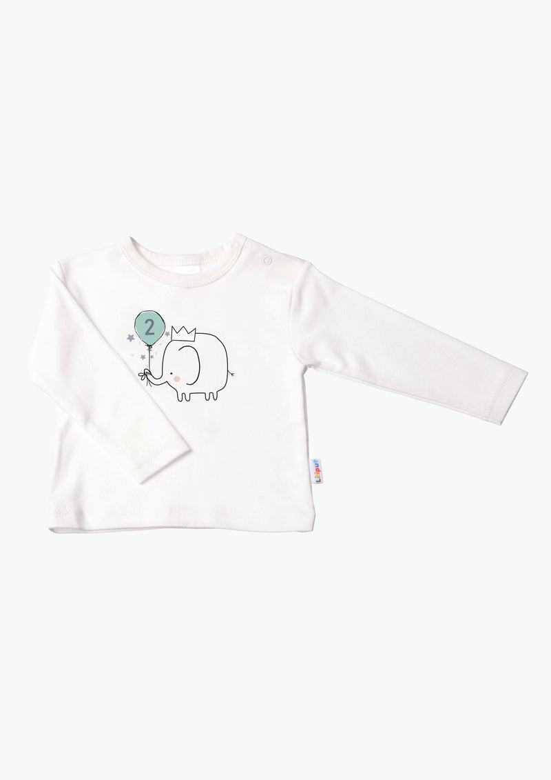Kinder-Langarmshirt in ecru, "Zweiter Geburtstag"