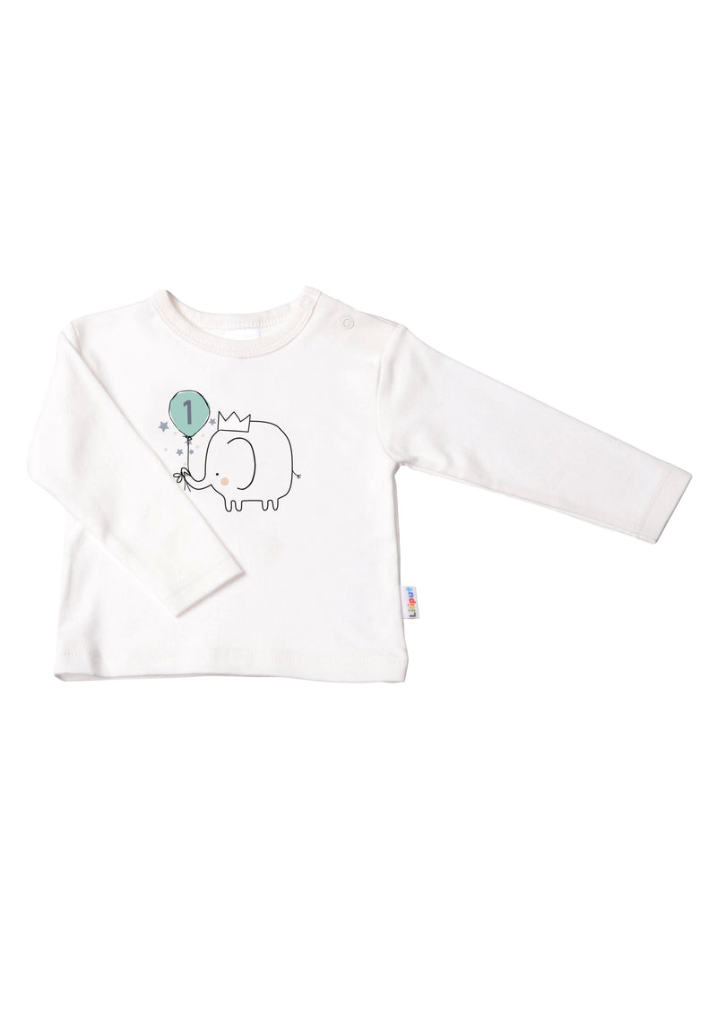 Kinder-Langarmshirt in ecru, "Erster Geburtstag"