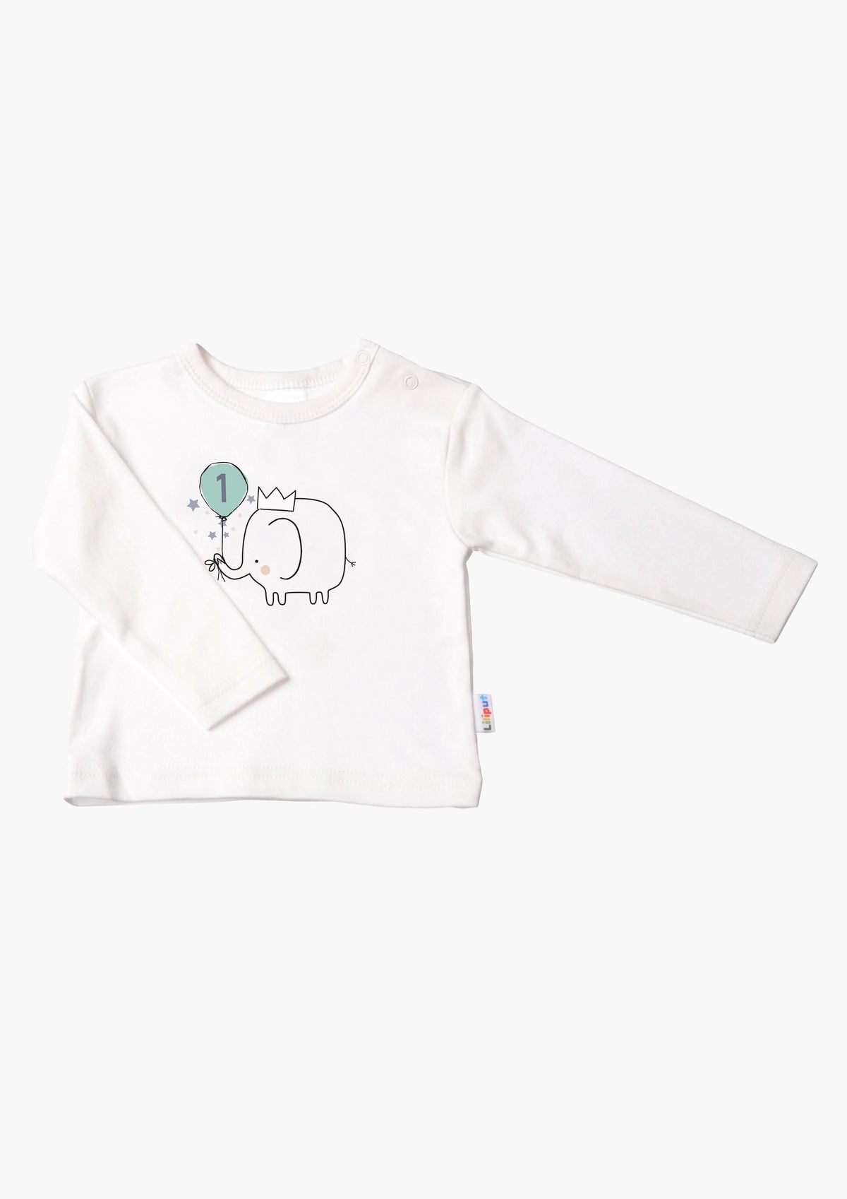 Kinder-Langarmshirt in ecru, "Erster Geburtstag"