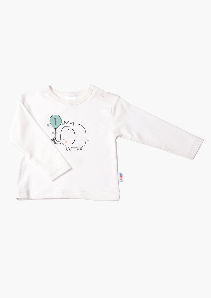 Kinder-Langarmshirt in ecru, "Erster Geburtstag"