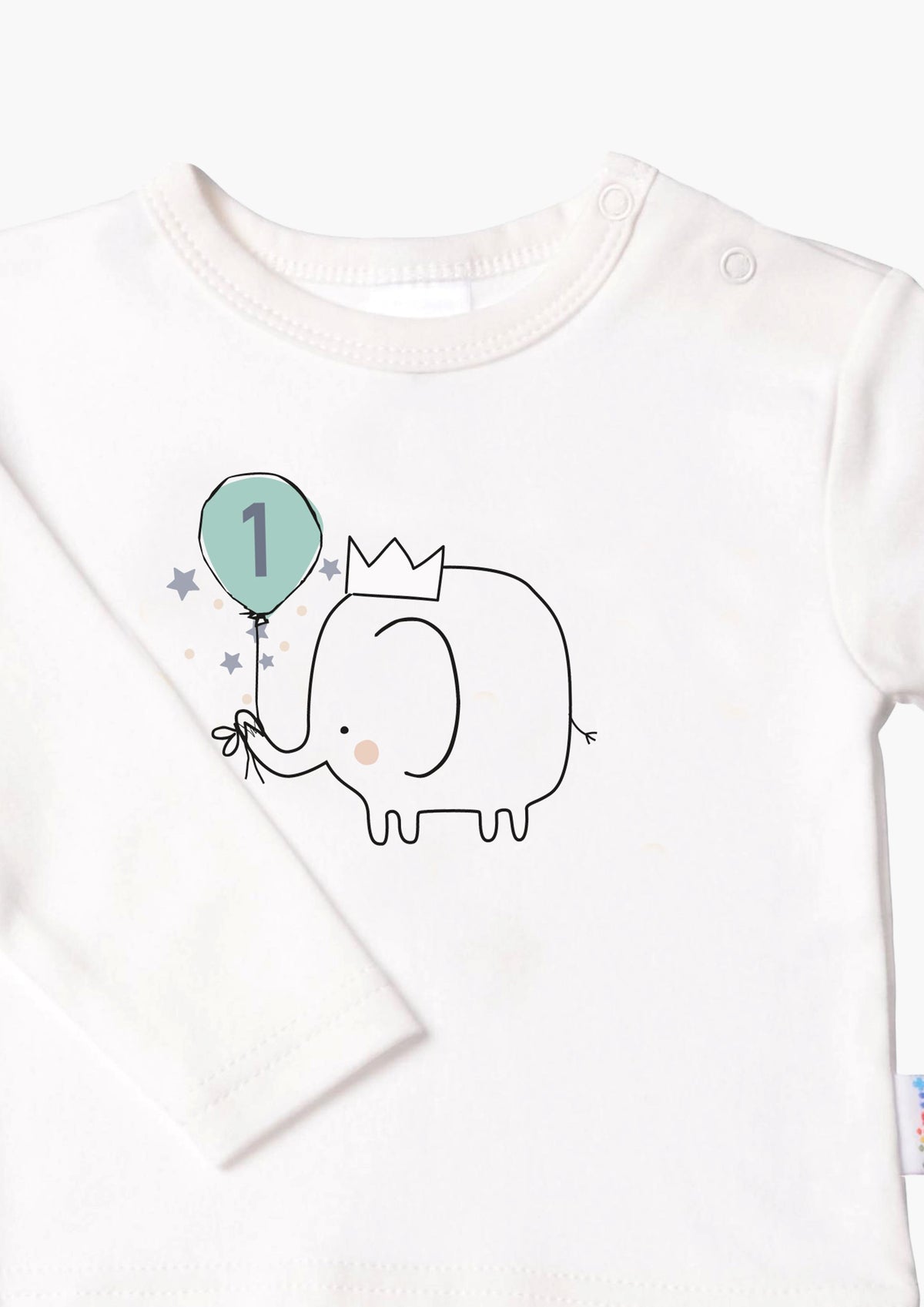 Kinder-Langarmshirt in ecru, "Erster Geburtstag"