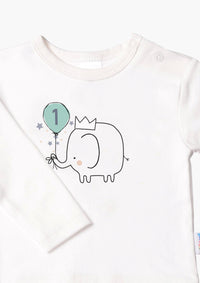 Kinder-Langarmshirt in ecru, "Erster Geburtstag"