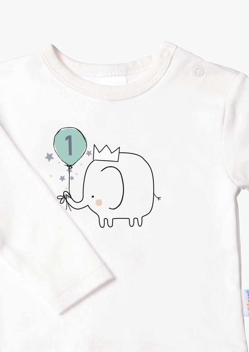 Kinder-Langarmshirt in ecru, "Erster Geburtstag"