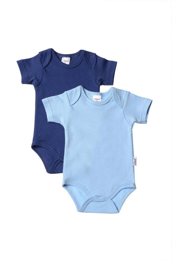 2er-Pack Kurzarm-Bodys aus Bio-Baumwolle in hellblau und marine