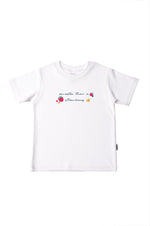 Kinder-T-Shirt aus Bio-Baumwolle in weiß mit Erdbeeren-Druck