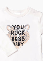 Langarmshirt in ecru mit Tiger + you rock boss baby
