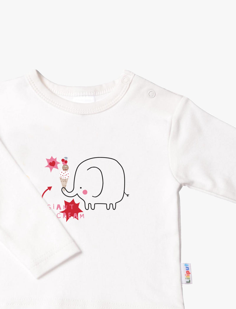 Langarmshirt in ecru mit Elefant Ice Cream