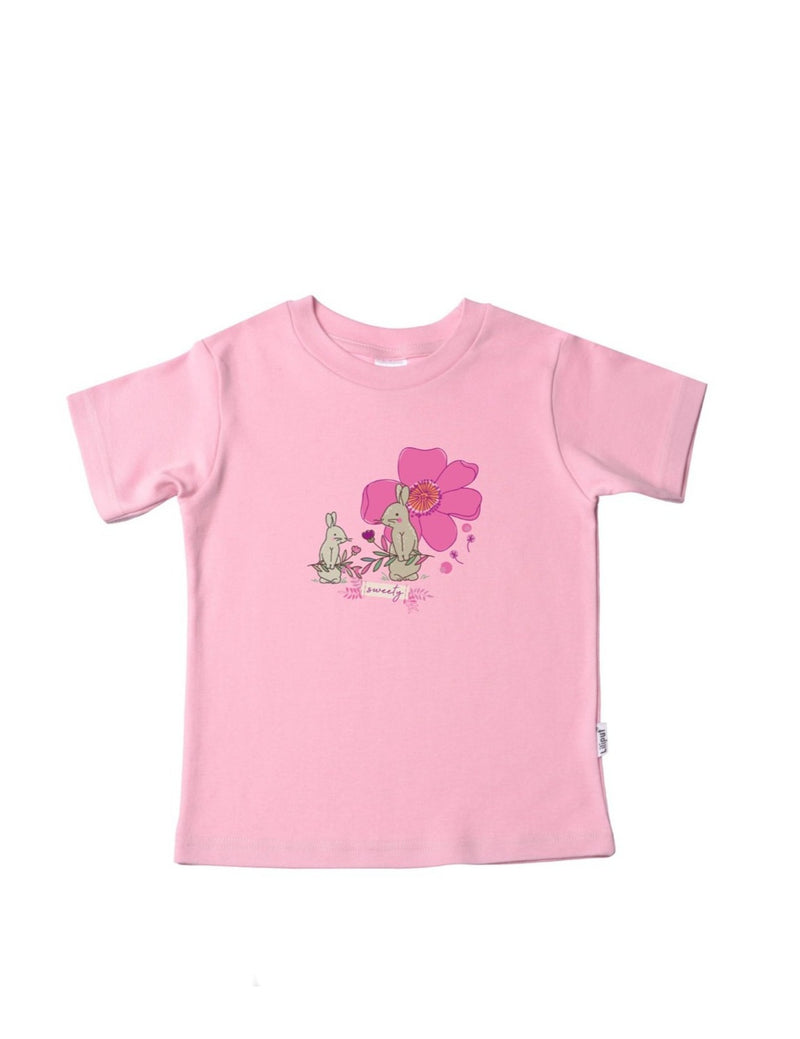 Kinder-T-Shirt aus Bio Baumwolle in rosa mit Häschen-Aufdruck