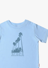 Kinder-T-Shirt aus Bio-Baumwolle in hellblau mit Aloha