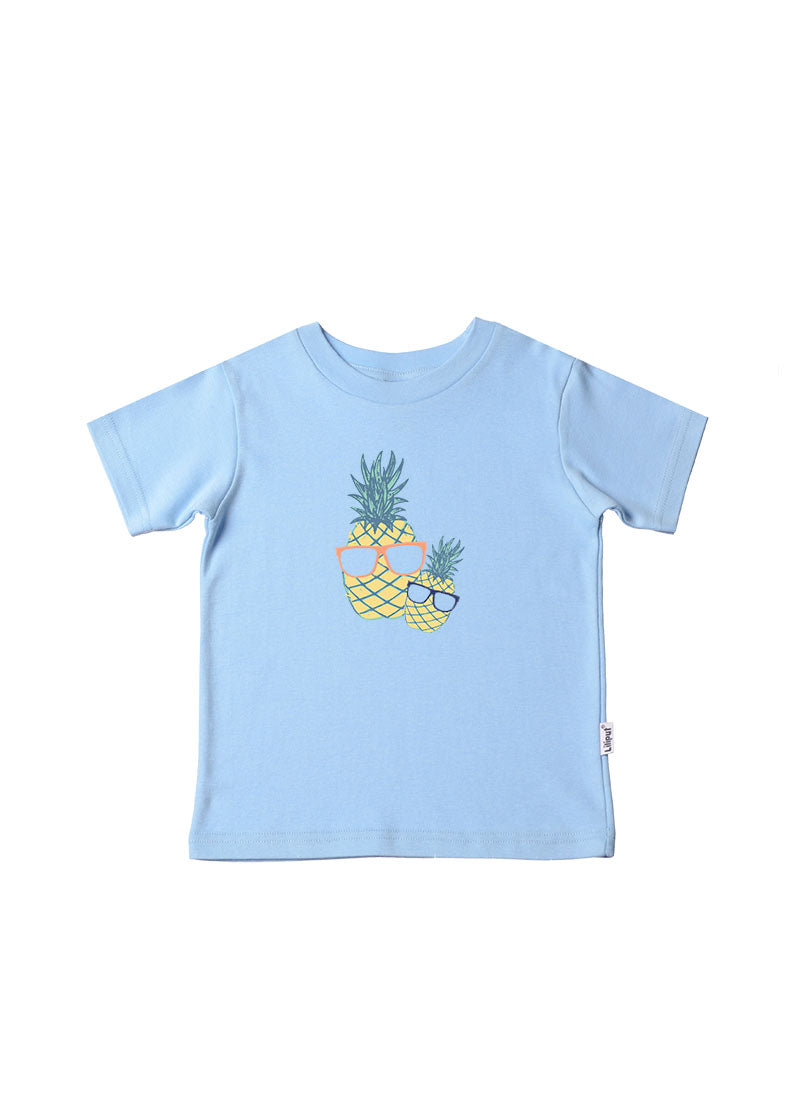 Kinder-T-Shirt aus Bio-Baumwolle in hellblau mit Ananas