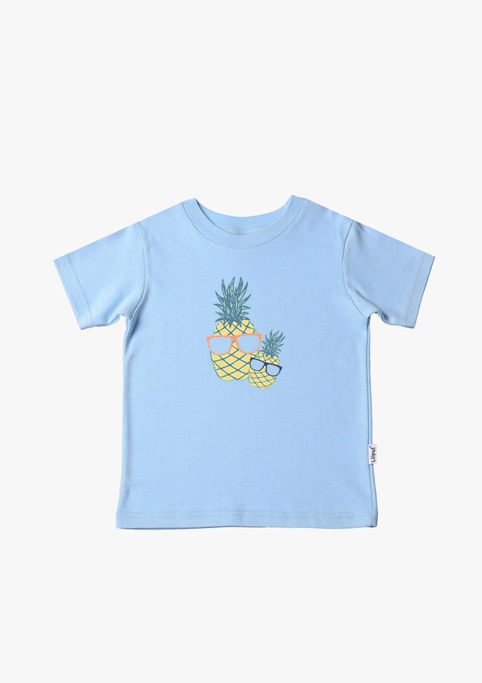 Kinder-T-Shirt aus Bio-Baumwolle in hellblau mit Ananas