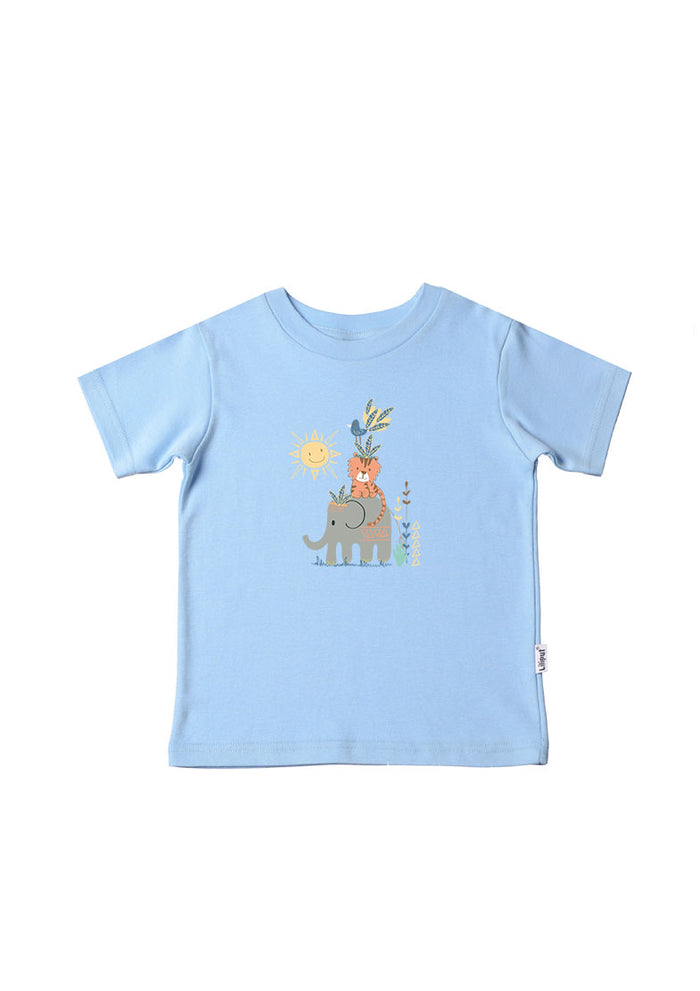 Kinder-T-Shirt aus Bio-Baumwolle in hellblau mit Elefanten
