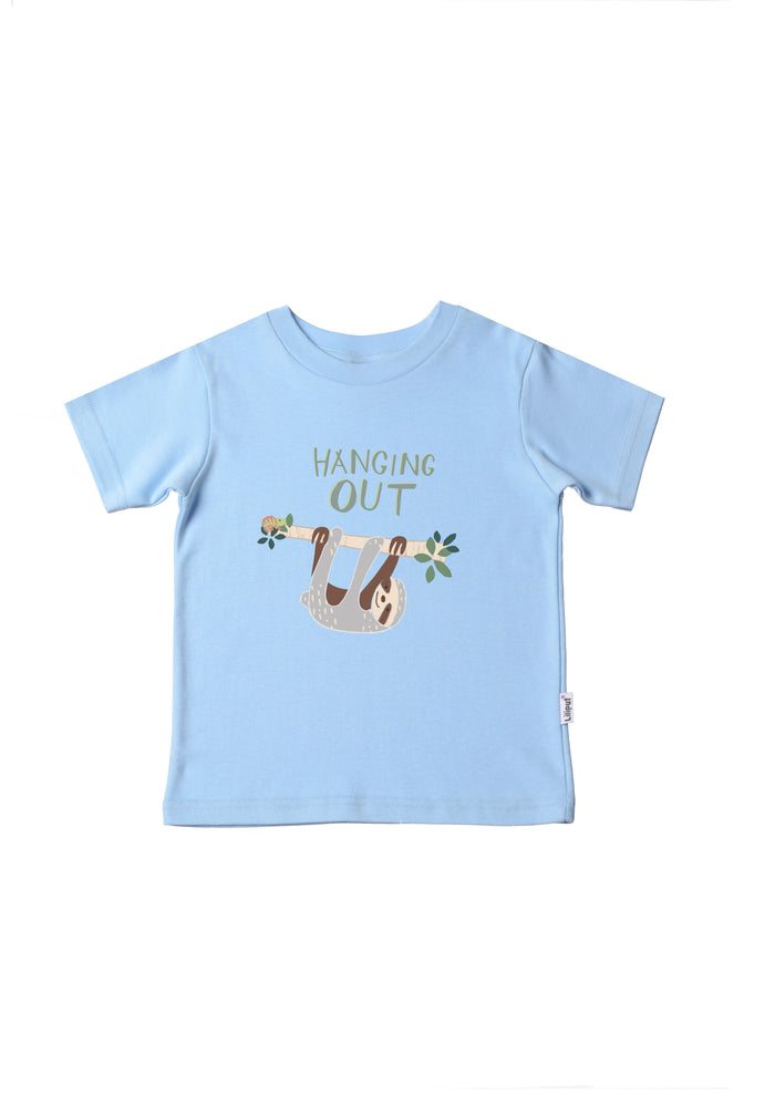 Kinder-T-Shirt aus Bio-Baumwolle in hellblau mit Faultier