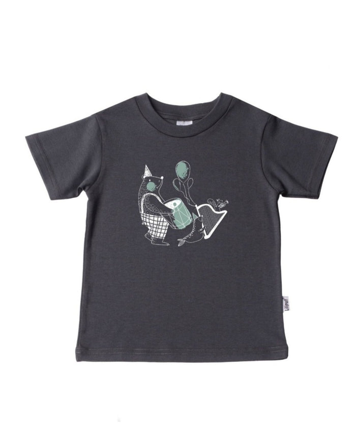 T-Shirt in anthrazit mit lustigem Tierband Aufdruck