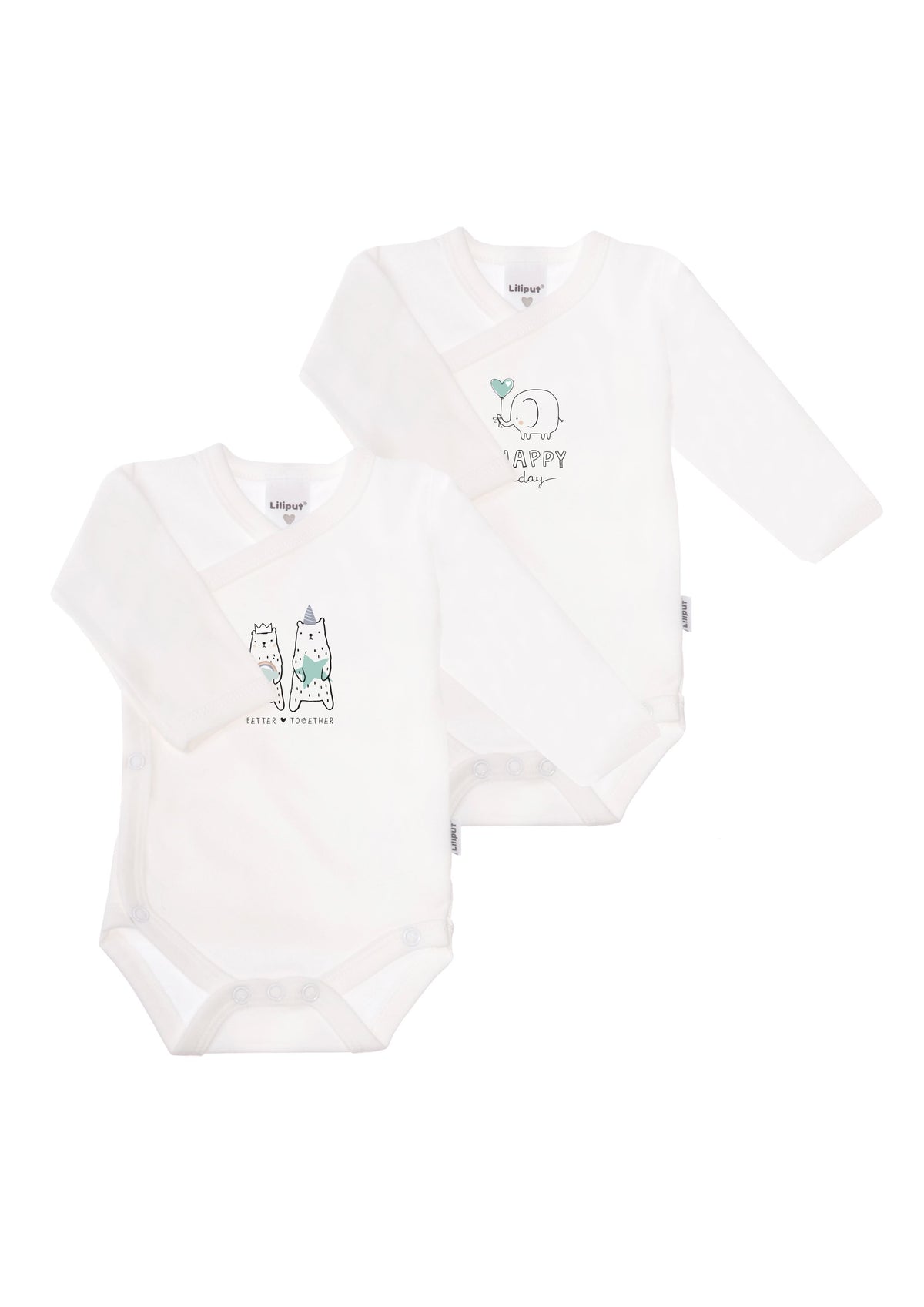 2er-Pack Langarm-Wickelbodys mit "happy day"