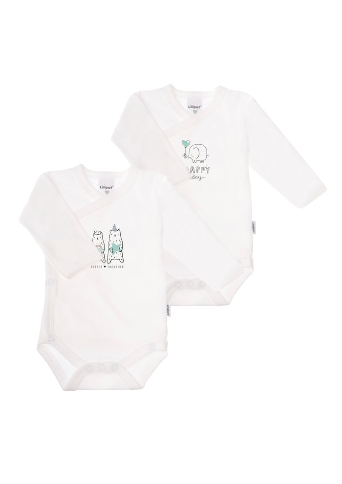 2er-Pack Langarm-Wickelbodys mit "happy day"