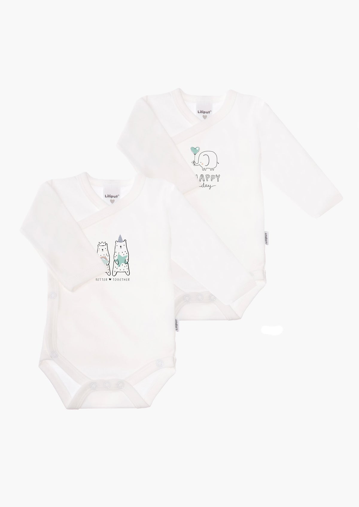 2er-Pack Langarm-Wickelbodys mit "happy day"