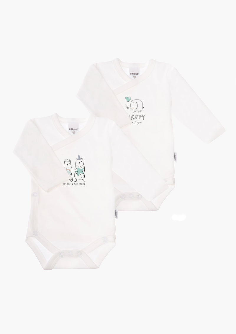 2er-Pack Langarm-Wickelbodys mit "happy day"
