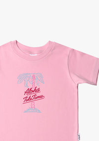 Kinder-T-Shirt aus Bio-Baumwolle in rosa mit Aloha