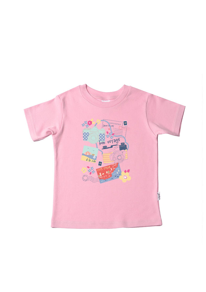 Kinder-T-Shirt aus Bio-Baumwolle in rosa mit Urlaub