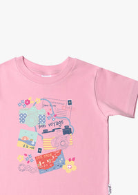Kinder-T-Shirt aus Bio-Baumwolle in rosa mit Urlaub