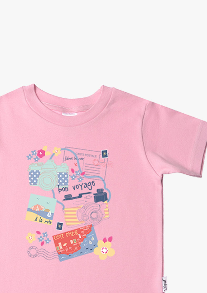Kinder-T-Shirt aus Bio-Baumwolle in rosa mit Urlaub