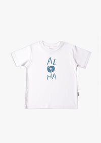 Kinder-T-Shirt aus Bio-Baumwolle in weiß mit Aloha
