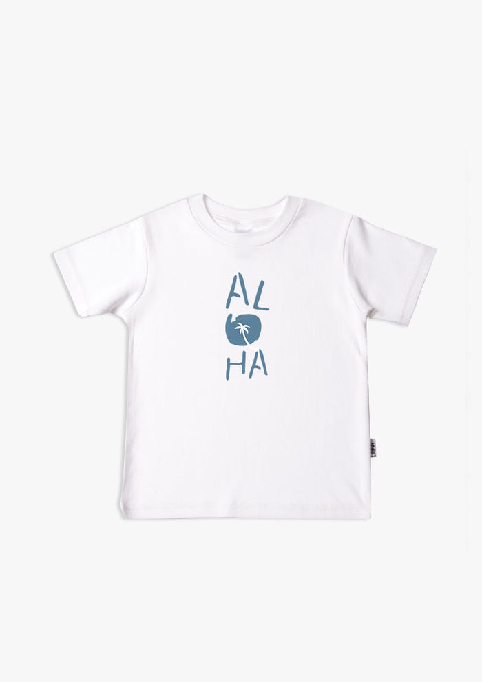 Kinder-T-Shirt aus Bio-Baumwolle in weiß mit Aloha