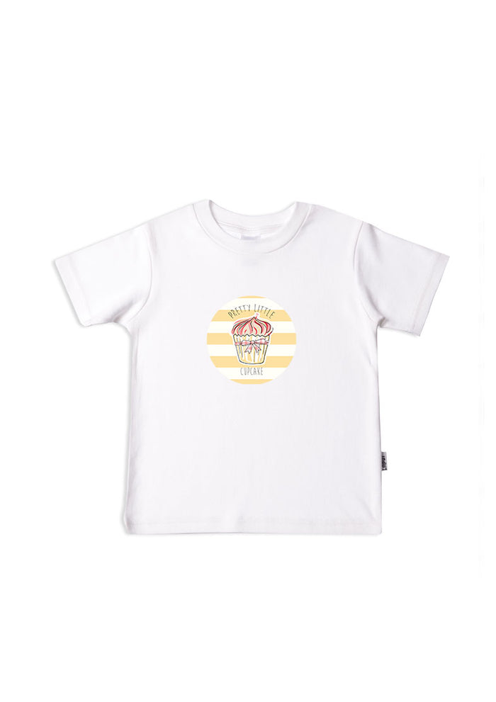Kinder-T-Shirt aus Bio-Baumwolle in weiß mit cupcake