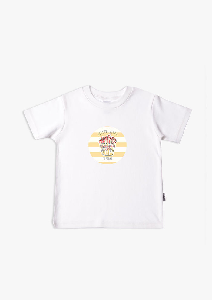 Kinder-T-Shirt aus Bio-Baumwolle in weiß mit cupcake