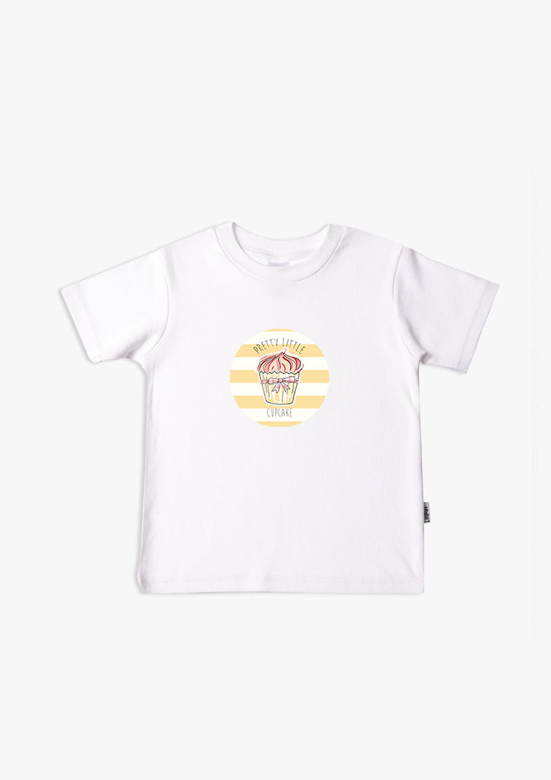 Kinder-T-Shirt aus Bio-Baumwolle in weiß mit cupcake