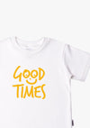 Kinder-T-Shirt aus Bio-Baumwolle in weiß mit Good Times in gelb