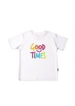 Kinder-T-Shirt aus Bio-Baumwolle in weiß mit Good Times in rainbow